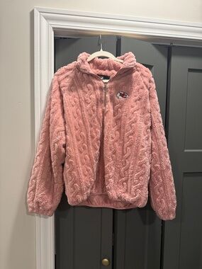 Women’s Pink Plush Half-Zip Hoodie with Kansas City Chiefs Patch